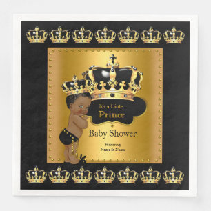 Servilleta De Papel De Cena Príncipe de Oro Negro Corona Baby Shower Étnico
