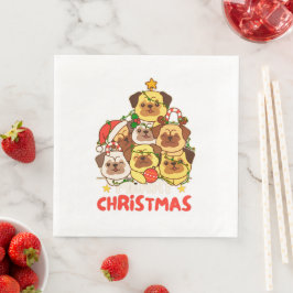 Servilleta De Papel De Cena Pug Christmas Tree Feliz Navidad