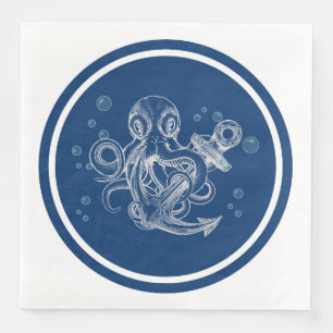 Servilleta De Papel De Cena Pulpo sosteniendo ancla