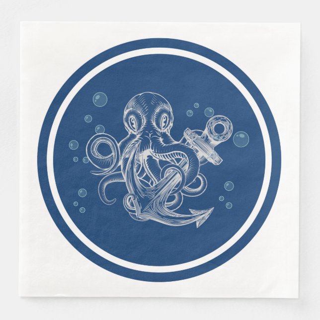Servilleta De Papel De Cena Pulpo sosteniendo ancla (Anverso)