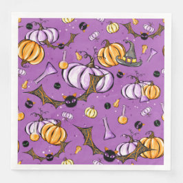 SERVILLETA DE PAPEL DE CENA PURPLE NARANJA HALLOWEB PUMPKINS Y BATES NEGROS