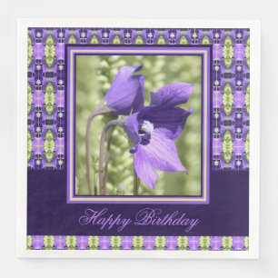 Servilleta De Papel De Cena Púrpura Flor Feliz Cumpleaños Napkins