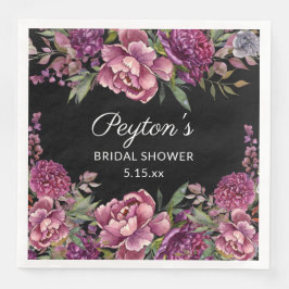 Servilleta De Papel De Cena Púrpura Floral Negro Bridal Ducha Nombre Fecha