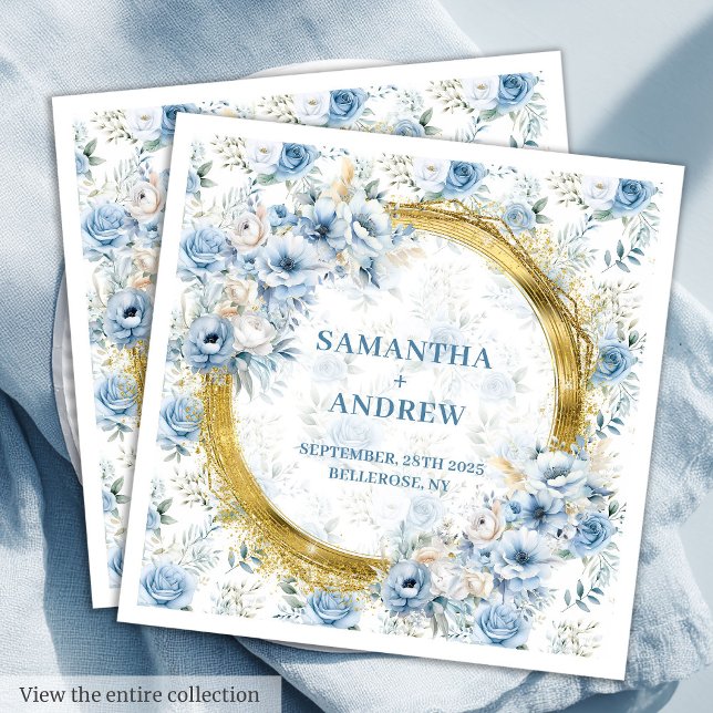 Servilleta De Papel De Cena Purpurina Bohemian Pastel Azul Boda (Modern Bohemian Pastel Blue Gold Glitter Wedding Paper Dinner Napkins)
