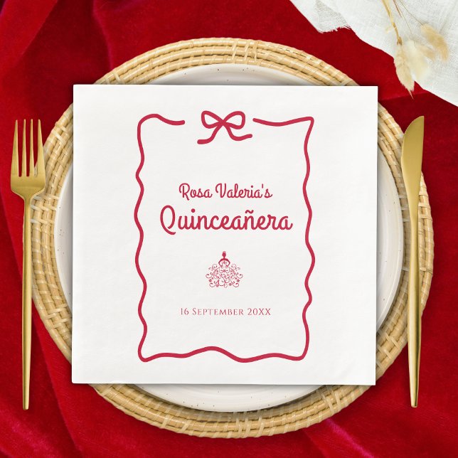 Servilleta De Papel De Cena Quinceañera roja y blanca (Subido por el creador)