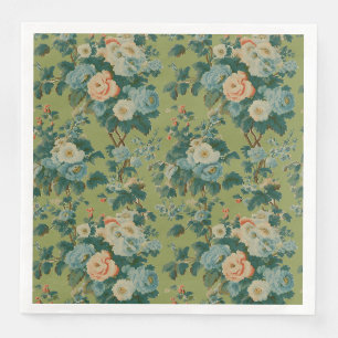 Servilleta De Papel De Cena Ramo floral de chintz verde, coral y azul