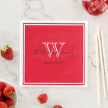 Servilleta De Papel De Cena Recién casados Gift Moda Script Nombre Red Monogra<br><div class="desc">Guión de moda de regalo de recién casados nombre familiar personalizado monorregramado rojo para las servilletas de cena de papel. Diseño monográfico blanco personalizado con el apellido y fecha de la recién casada novia y del novio impreso en letras negras sobre un rico fondo rojo. Un regalo único para los...</div>