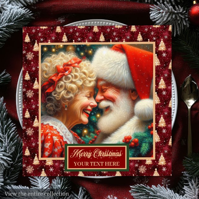 Servilleta De Papel De Cena Red Gold Green Napkins Navidades Sr. y Sra. Claus (Red Gold Green Napkins Christmas Mr. & Mrs. Claus)