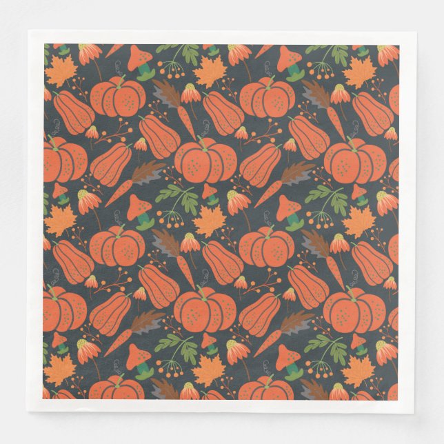Servilleta De Papel De Cena Red pumpkin seamless pattern and carrots (Anverso)