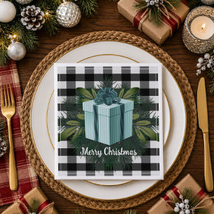 Servilleta De Papel De Cena Regalo de Navidad de Cuadro de Búfalo   Verde Azul