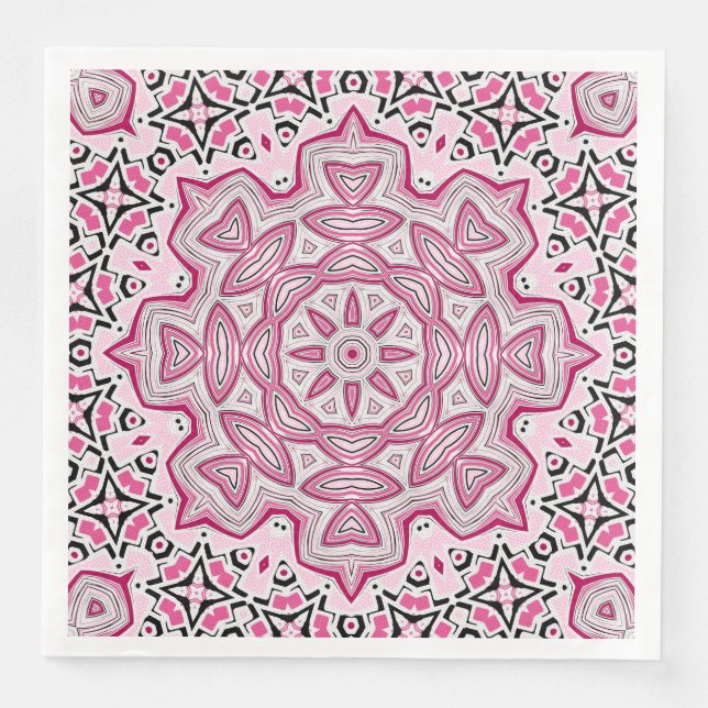 Servilleta De Papel De Cena Resumen mosaico moderno kaleidoscópico mandala red (Anverso)