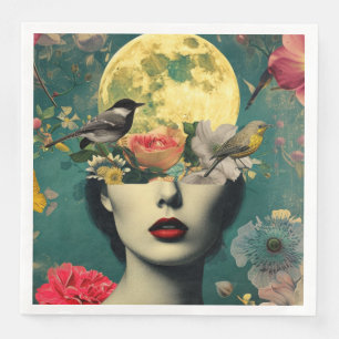 Servilleta De Papel De Cena Retrato de mujer vintage con flores