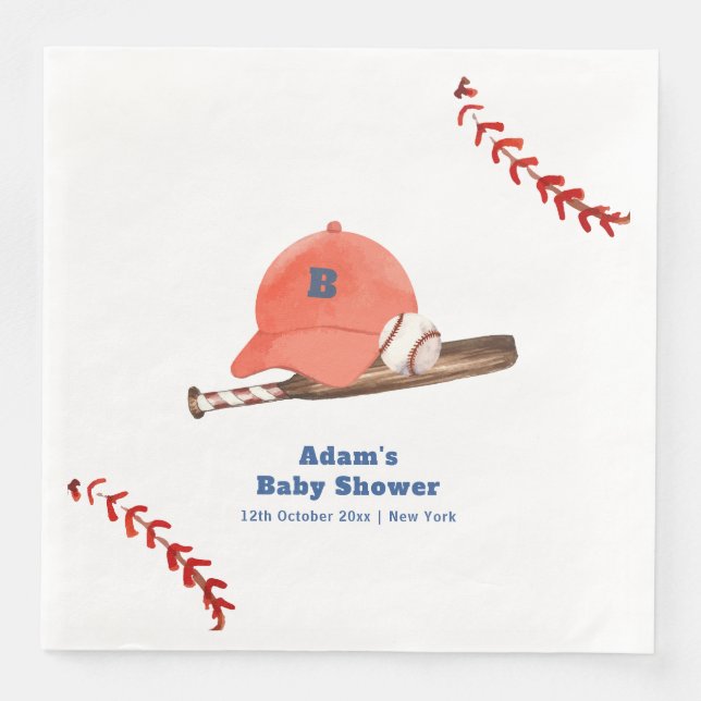 Servilleta De Papel De Cena Retro LIttle Slugger Baseball Boy Baby Shower  (Anverso)