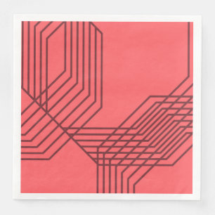 Servilleta De Papel De Cena Rojo Pastel, simple, diseño geométrico moderno