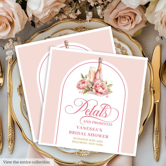 Servilleta De Papel De Cena Romantic Gold Frame Petals and Prosecco Napkins (Romantic Gold Frame Petals and Prosecco Napkins)