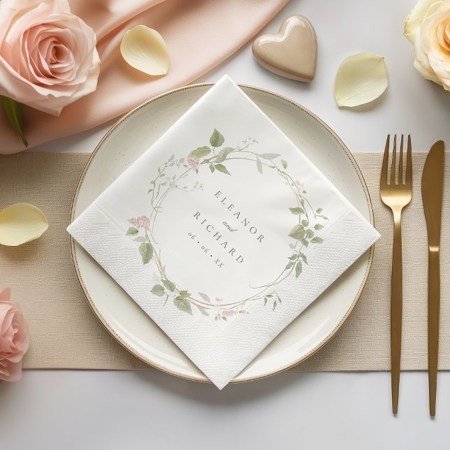 Servilleta De Papel De Cena Romántico Boda de guirnaldas florales y Rubor (Subido por el creador)