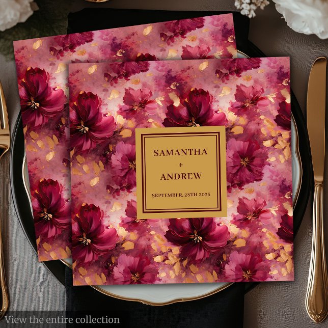Servilleta De Papel De Cena Romántico Burgundy Rubor Boda de oro (Romantic Burgundy Blush Gold Wedding Paper Napkins)
