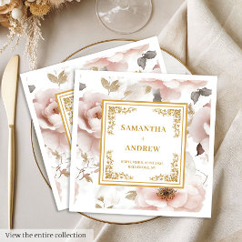 Servilleta De Papel De Cena Ropa boda floral de oro de marfil ruidoso clásico