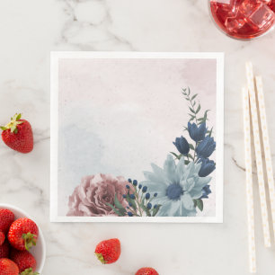 Servilleta De Papel De Cena rosa azul polvoriento azul marino floral vegetació