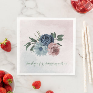 Servilleta De Papel De Cena rosa azul polvoriento azul marino floral vegetació