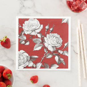 Servilleta De Papel De Cena Rosa Blanca Vintage