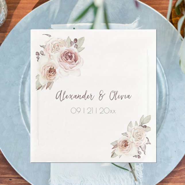 Servilleta De Papel De Cena Rosa Boda bohemio (Bohemian Rose Wedding Paper Dinner Napkins)