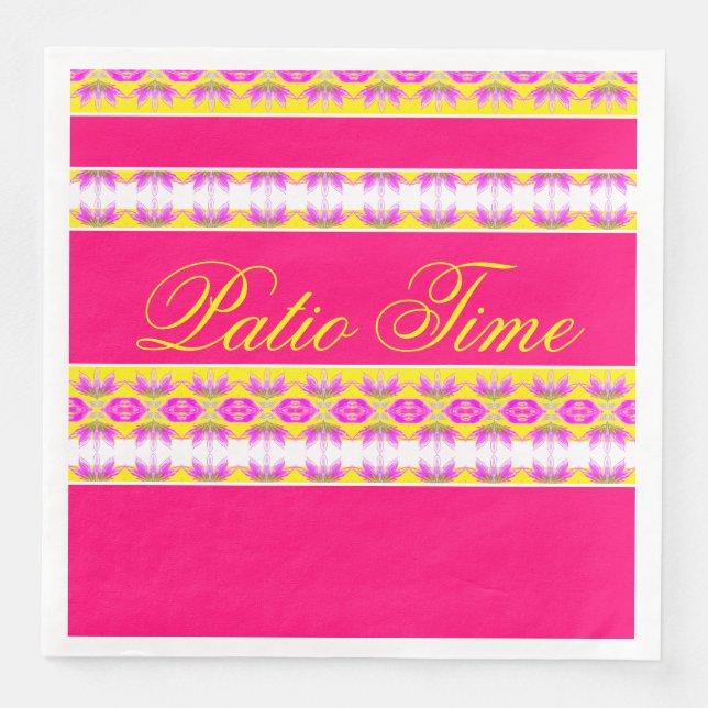 Servilleta De Papel De Cena Rosa brillante con amarillo (Anverso)