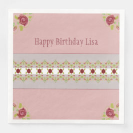 Servilleta De Papel De Cena Rosa Con Floral