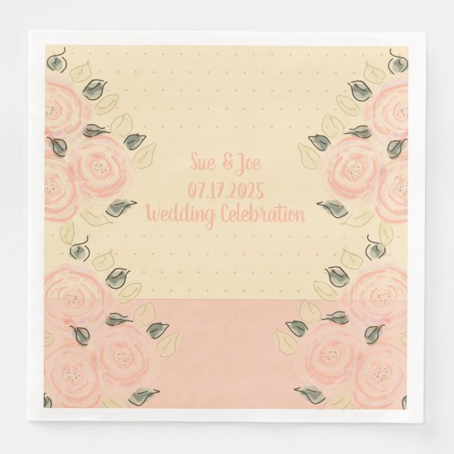 Servilleta De Papel De Cena Rosa con puntos de polka (Anverso)