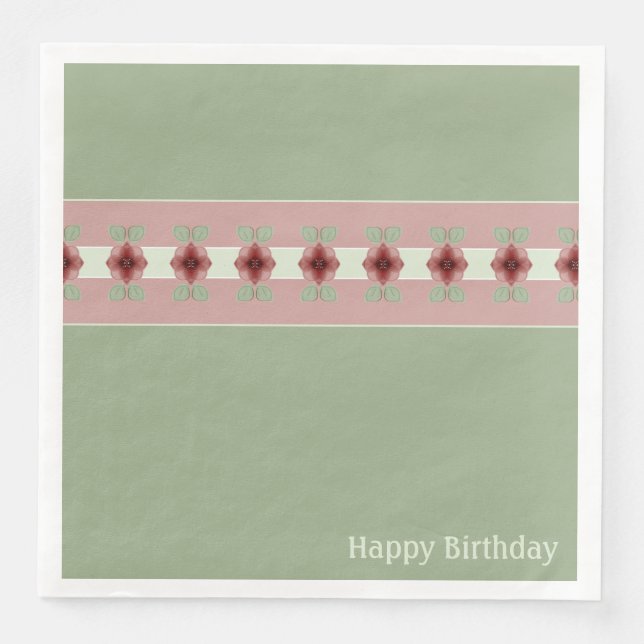 Servilleta De Papel De Cena Rosa con verde claro (Anverso)