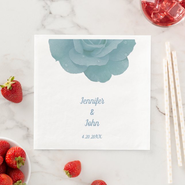 Servilleta De Papel De Cena Rosa Floral Azul Dusty Bonito elegante Boda Guay (In situ)