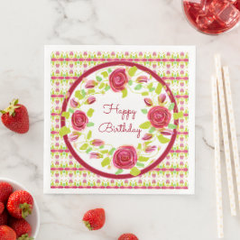 Servilleta De Papel De Cena Rosa floral bonito rosa y borgoñona