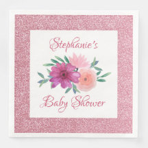 Rosa floral rosa Purpurina de oro Baby Shower