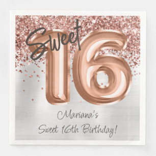 Servilleta De Papel De Cena Rosa Gold Silver Sweet 16th Birthday Party