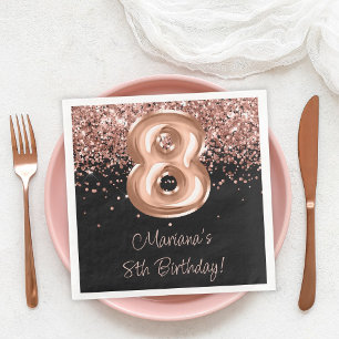Servilleta De Papel De Cena Rosa Oro Negro 8 cumpleaños