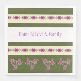 Servilleta De Papel De Cena Rosa Oscuro Con Verde Olivo