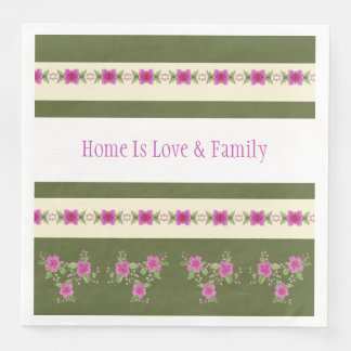 Servilleta De Papel De Cena Rosa Oscuro Con Verde Olivo