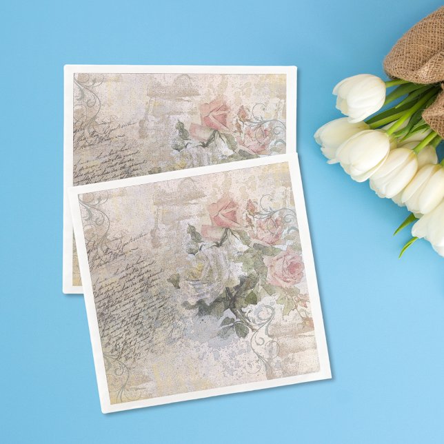Servilleta De Papel De Cena Rosa romántico Florals Antiguo Decoupage manuscrit (Subido por el creador)