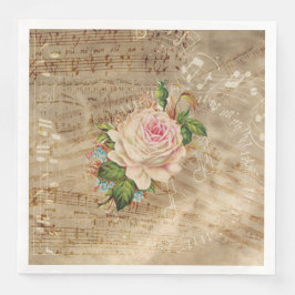 Servilleta De Papel De Cena Rosa vintage y notas musicales Papel Cena Napkin