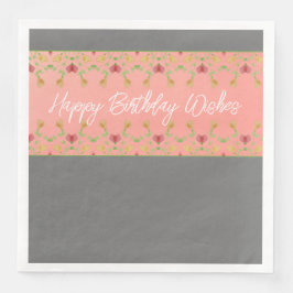 Servilleta De Papel De Cena Rosa Y Gris Con Diseñador De Acento Floral