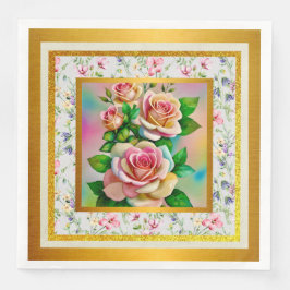Servilleta De Papel De Cena Rosas elegantes Pastel de color rosa y amarillo