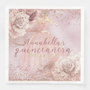Servilleta De Papel De Cena Rosas rosas rosas Rubor y quinceañera de oro