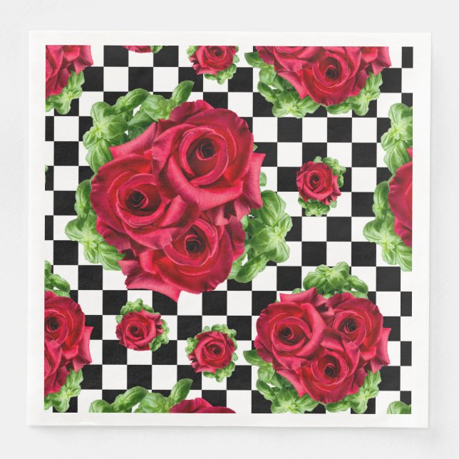 Servilleta De Papel De Cena Roses Rojos Bouquet Floral Amor Rockabilly comprob (Anverso)