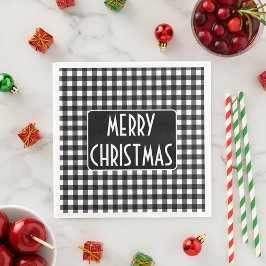 Servilleta De Papel De Cena Rustic Black & White Buffalo Plaid Merry Christmas