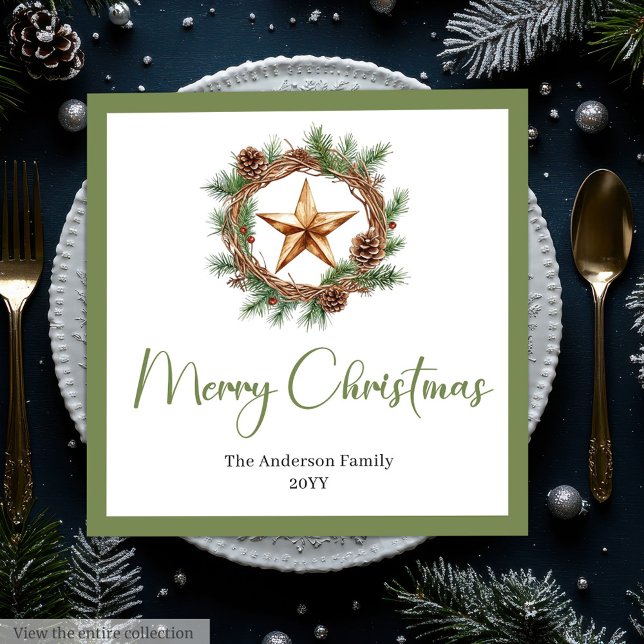 Servilleta De Papel De Cena Rustic Bohemian Christmas Wreath with Pine Napkins (Rustic Bohemian Christmas Wreath with Pine Napkins

)