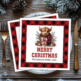 Servilleta De Papel De Cena Rustic highland cow holiday napkins buffalo plaid 