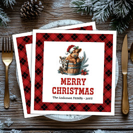 Servilleta De Papel De Cena Rustic highland cow red black plaid Xmas napkin