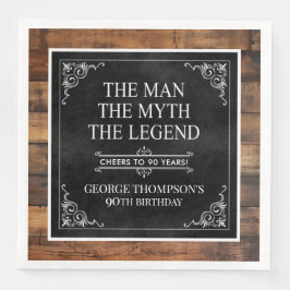 Servilleta De Papel De Cena Rustic Man Myth Legend 90th Birthday Black