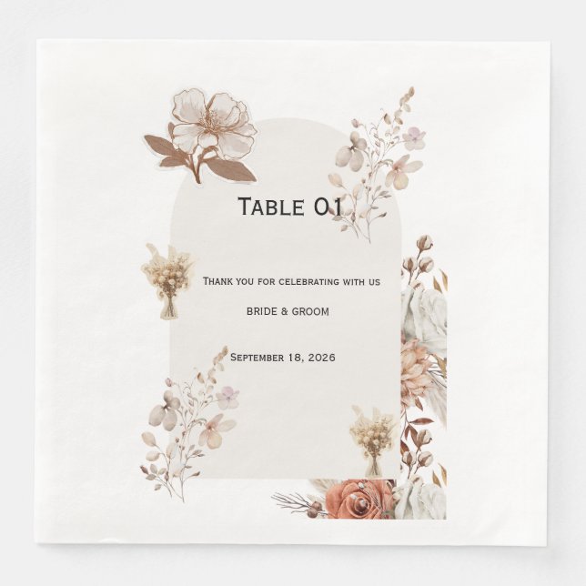 Servilleta De Papel De Cena Rustic Neutral Wedding Table Numbers (Anverso)