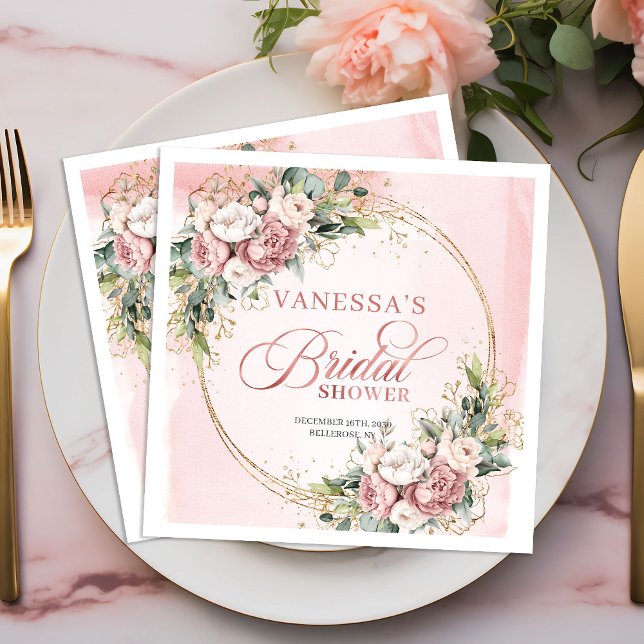 Servilleta De Papel De Cena Rustic Watercolor Dusty Pink Floral Bridal Shower  (Rustic Watercolor Dusty Pink Floral Bridal Shower Napkins)